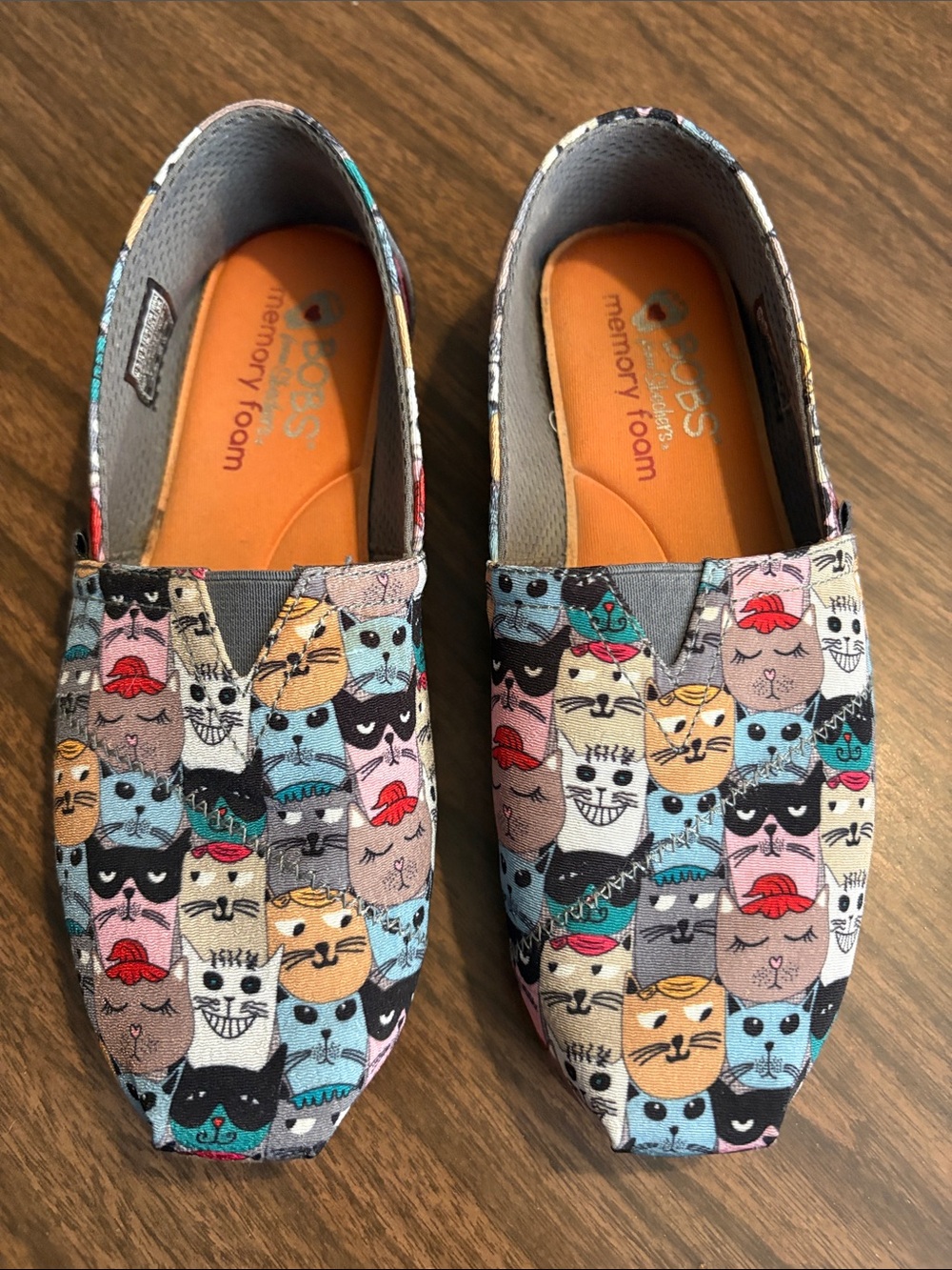 BOBS by Skechers 6.5 Cats Scratch Party Print Slip On Shoes Flats